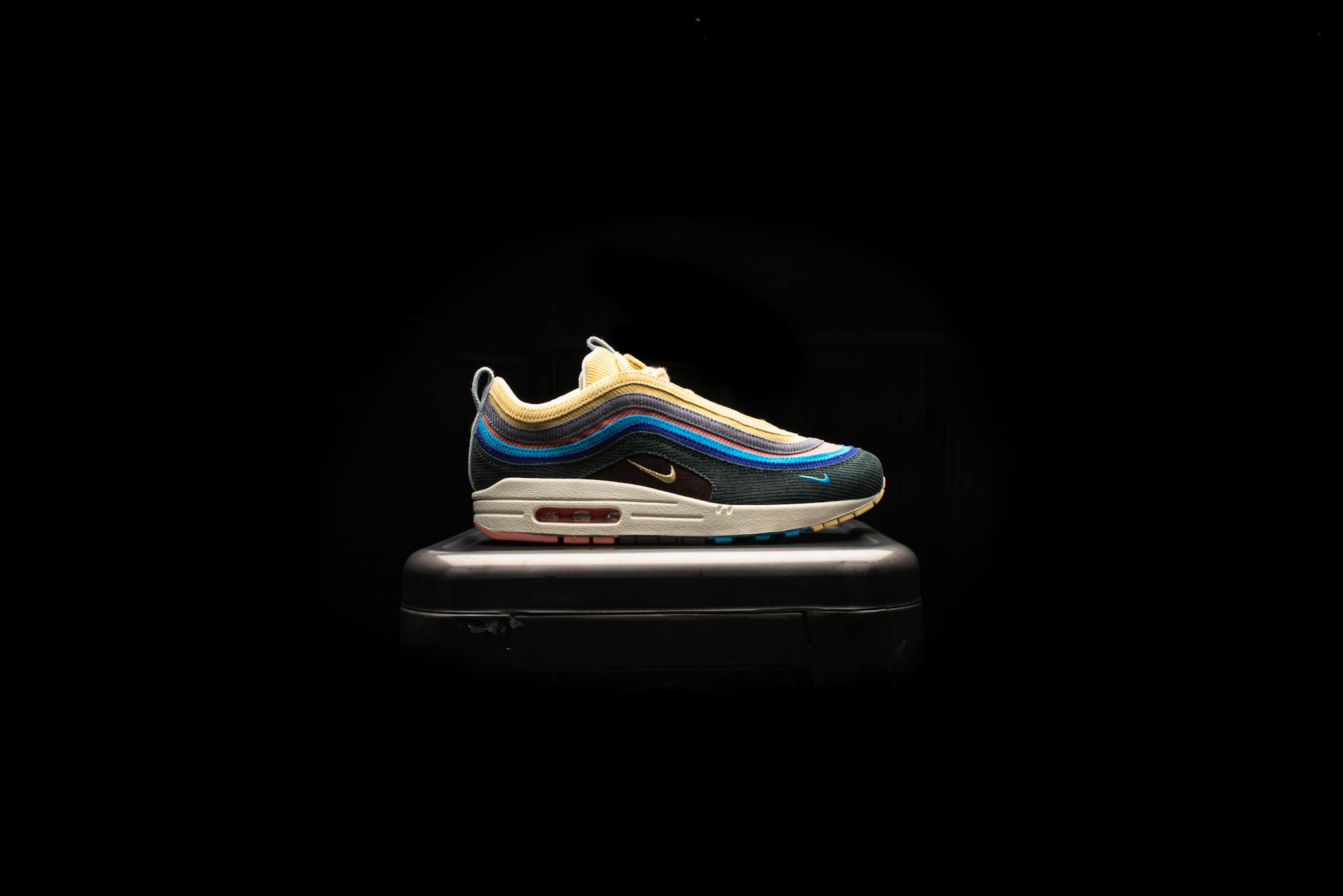 Vibrant Nike sneaker displayed on black background highlights modern fashion trends.